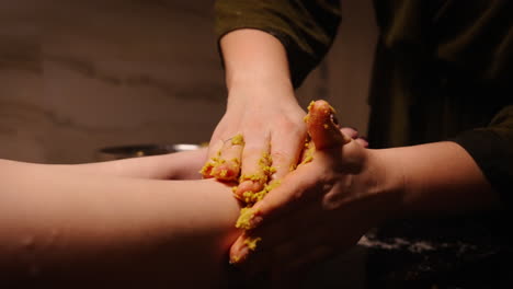 leg massage with yellow scrub