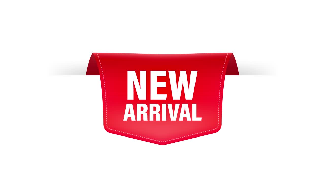 New arrival red label on white background. New collection. Motion graphics.