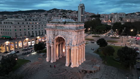 high angle view of iconic landmark victory arch on piazza della vittoria, genoa