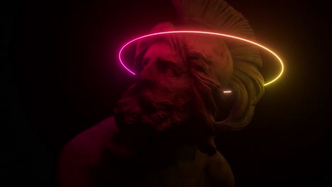 ancient roman statue with neon halo