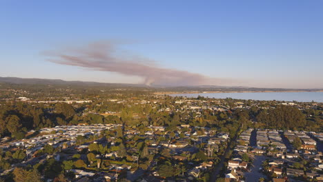 aerial shot flying over suburbs at sunrise in watsonville