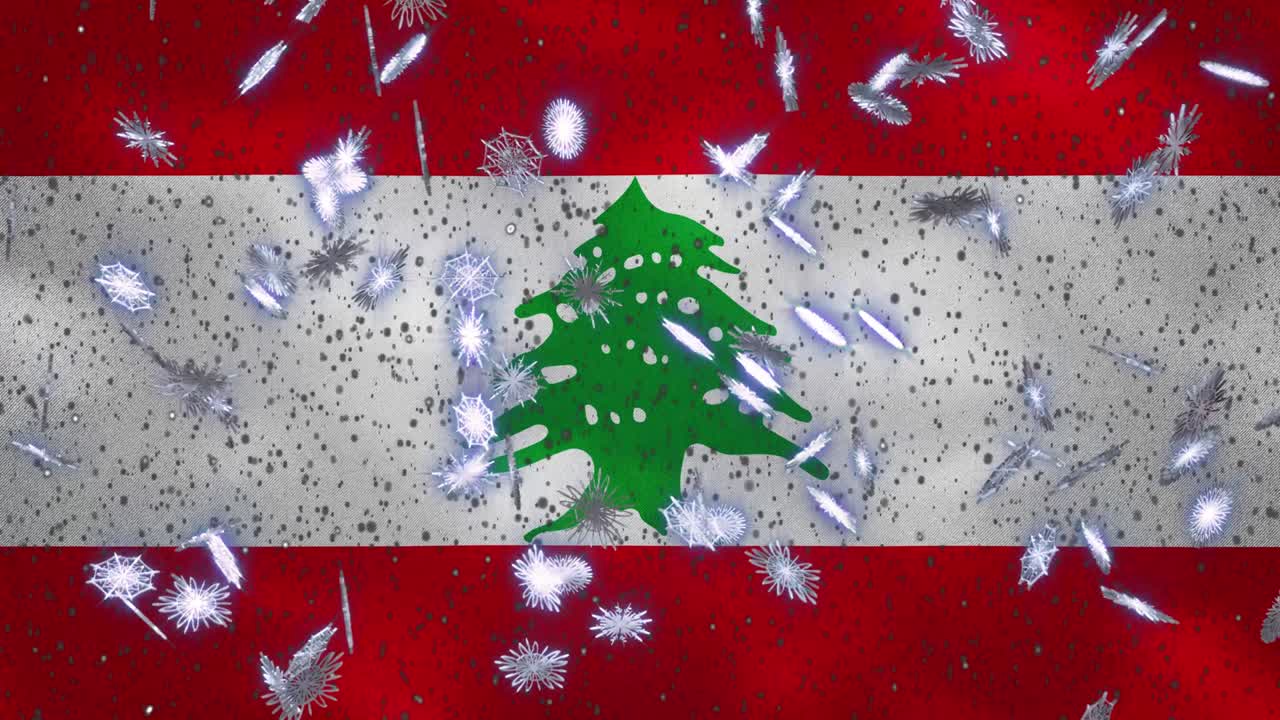 레바논의 발을 흔들고 눈이 내리는 주기적 배경 크리스마스와 새해, 루프
