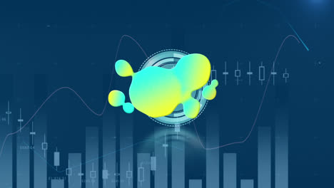 animation of yellow and blue stain over moving clock and graph