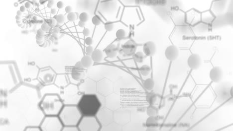 estructuras químicas y procesamiento de datos contra un fondo blanco