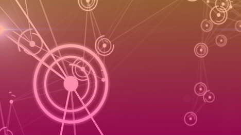 animación de la red de conexiones con iconos en fondo rosa