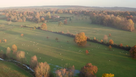 Wide-aerial-view-of-Godinton-House-and-park-land-located-in-Ashford,-Kent,-UK