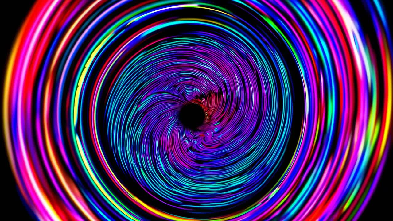 Vibrant spiral of neon colors in a top-down angle, creating a dynamic, hypnotic effect, reminiscent