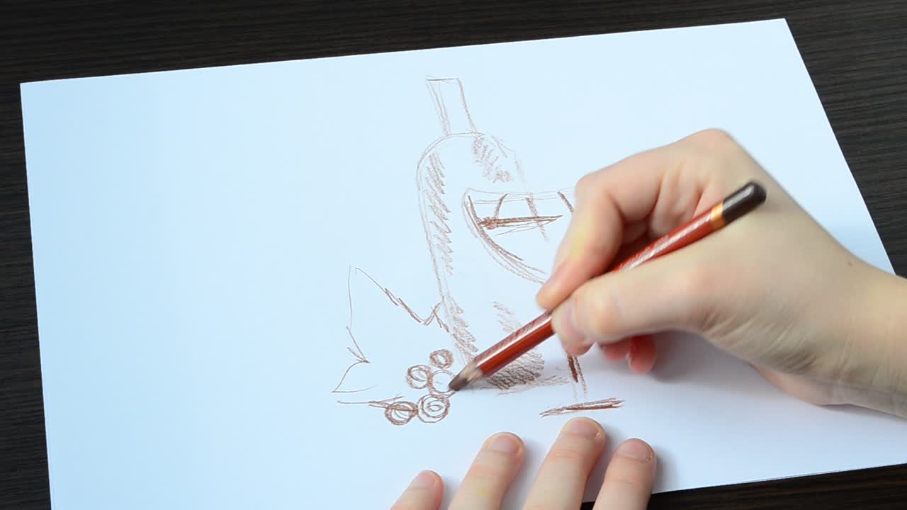 We draw a glass with a bottle. We draw picture