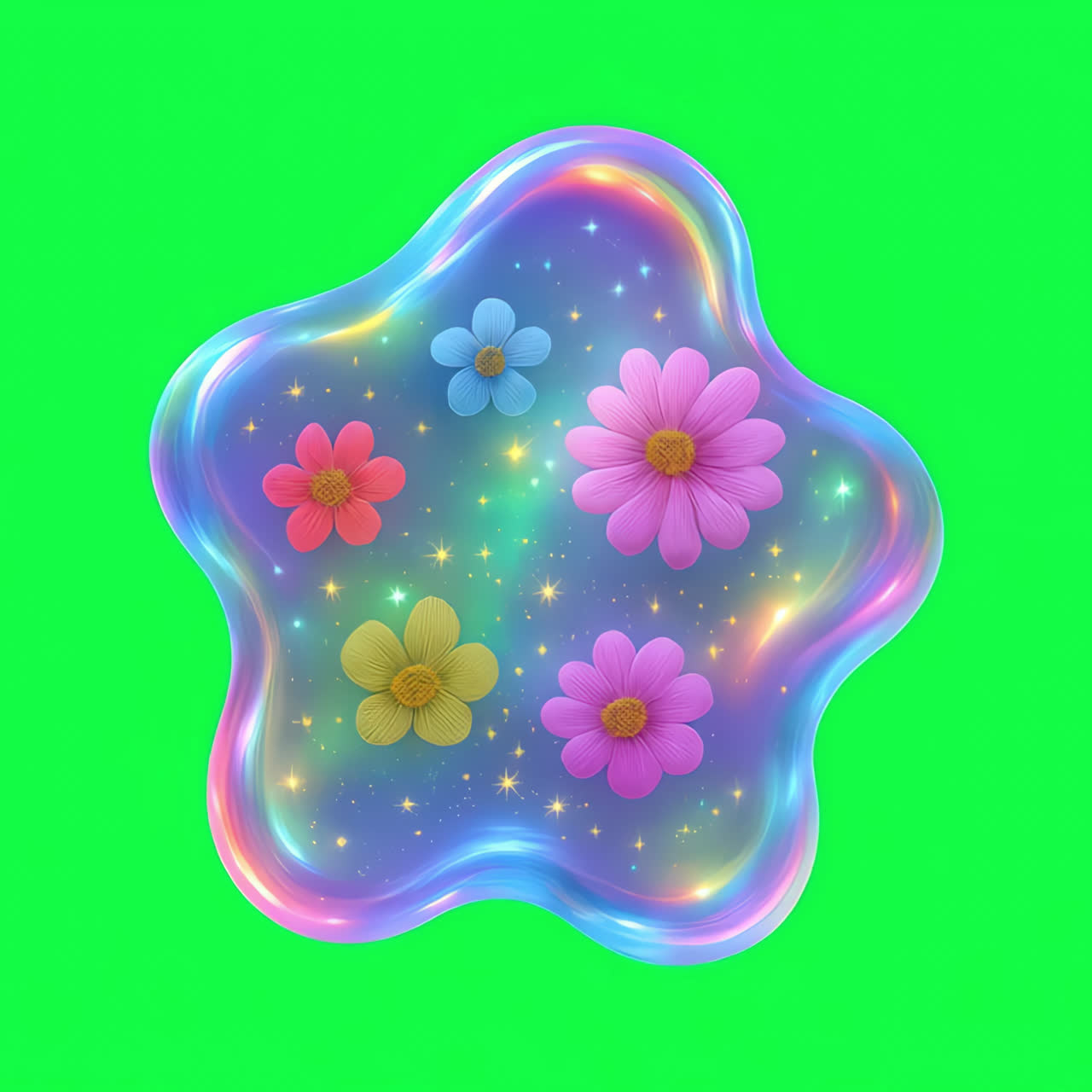Vibrant holographic floral design animation isolated asset, transparent 4K video, alpha channel