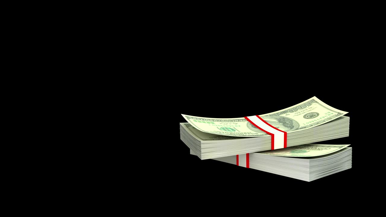 Falling pile of US Dollar money in 4K with Alpha matte mask