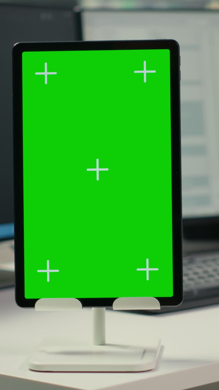 Vertical video Isolated screen tablet on startup office desk showing AI neural networks