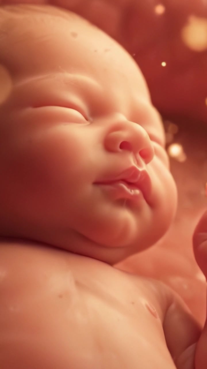 Uma Perspectiva Serena sobre a Nova Vida: Close-up Cativante de um Bebê Recém-nascido Dormindo Banhado em um Brilho Suave, Representando Inocência e Pura Alegria