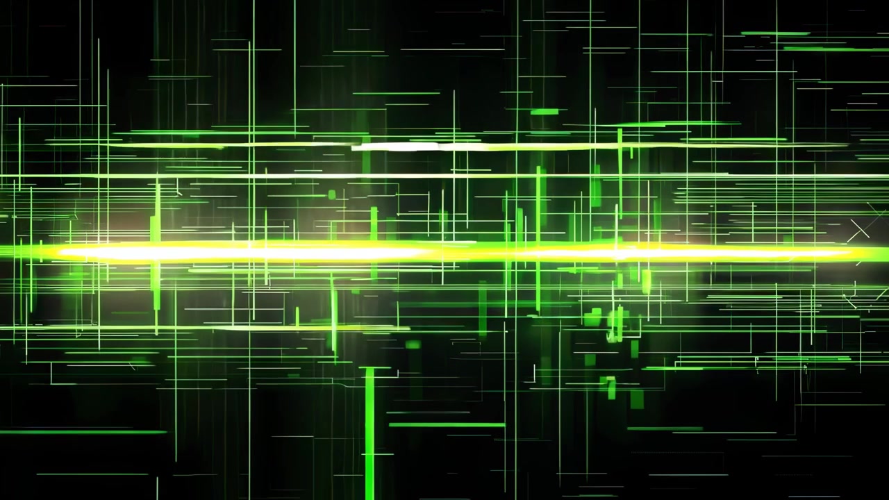 Dynamic Green Digital Grid with Horizontal Light Beam Animation