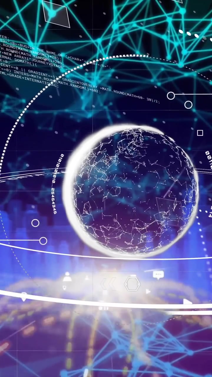 Animation of globe with data processing over black background