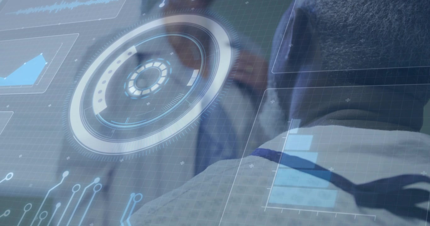 Floating medical interface initiating scan while doctor placing stethoscope on patient chest