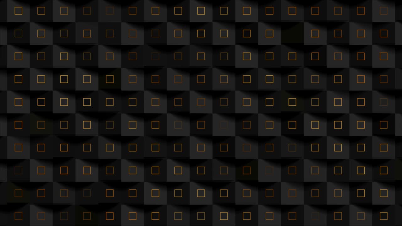 Black abstract mosaic motion background with golden squares