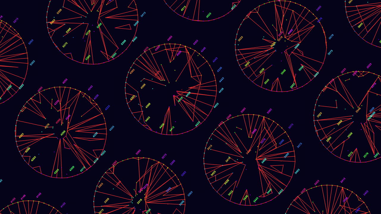 Motivo astratto al neon con cerchi, punti e linee arcobaleno