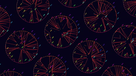 patrón de círculos abstractos de neón con puntos y líneas de arco iris
