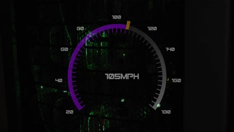 animation of speed gauge and data processing over computer servers