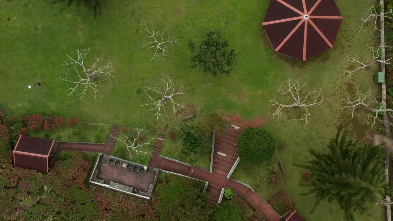 Birdseye aerial drone of Miradouro do Pôr-do-Sol, Sao Miguel, Portugal