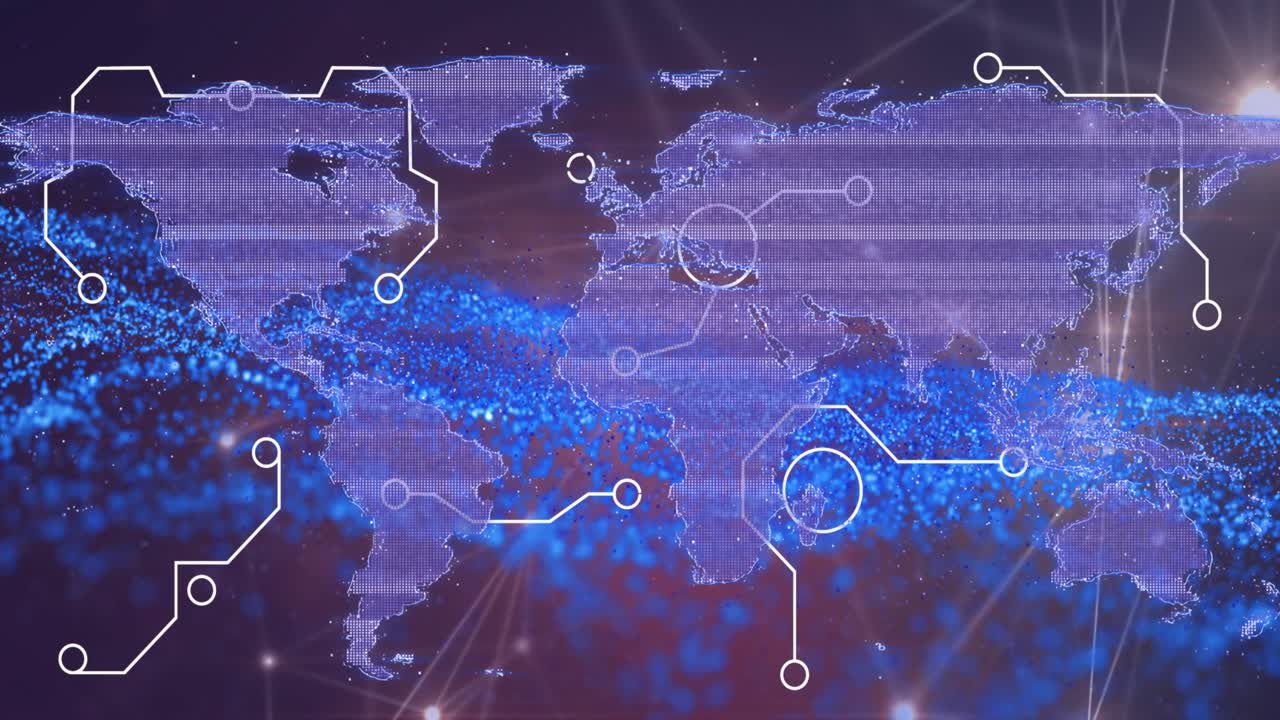 Animation of network of connections and data processing over world map