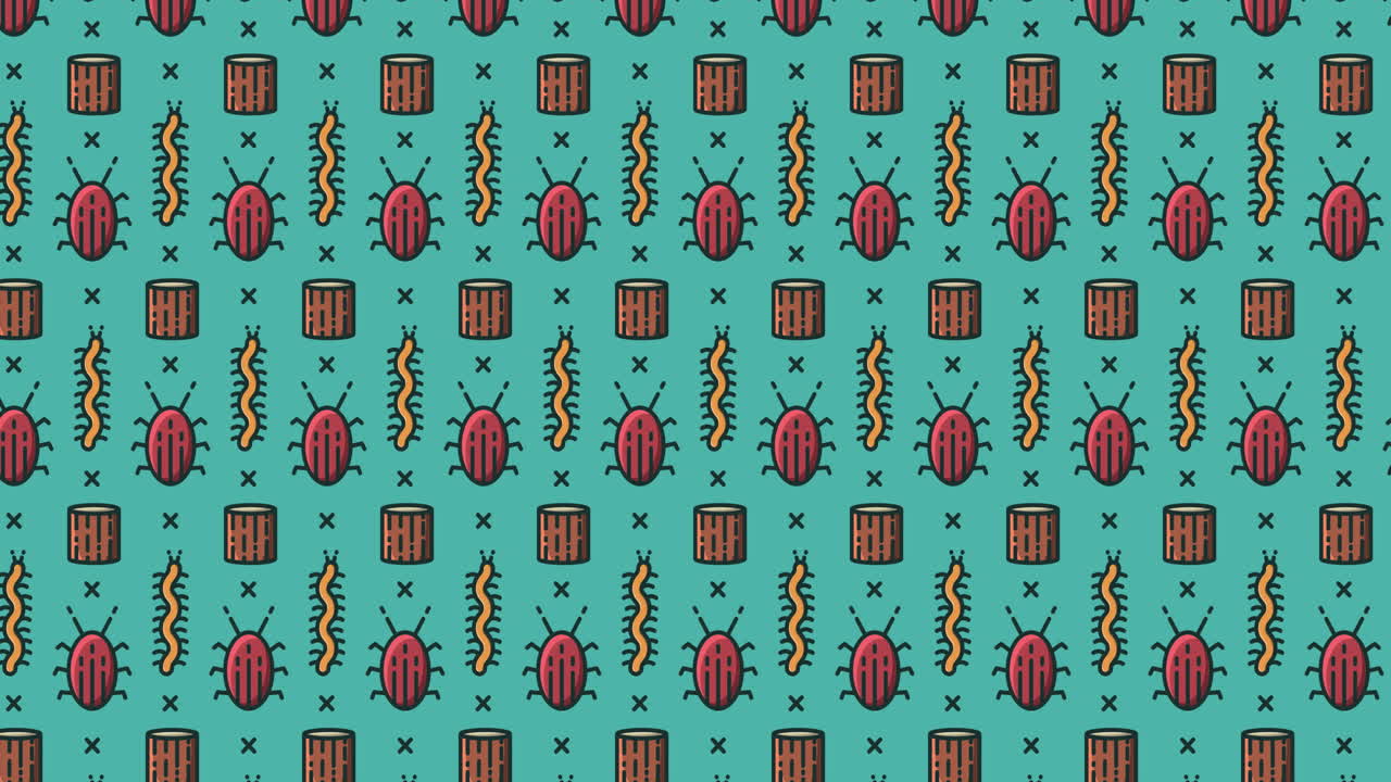 파란색 배경에 곤충 위의 폭발 구름에 빨간색으로  텍스트의 애니메이션