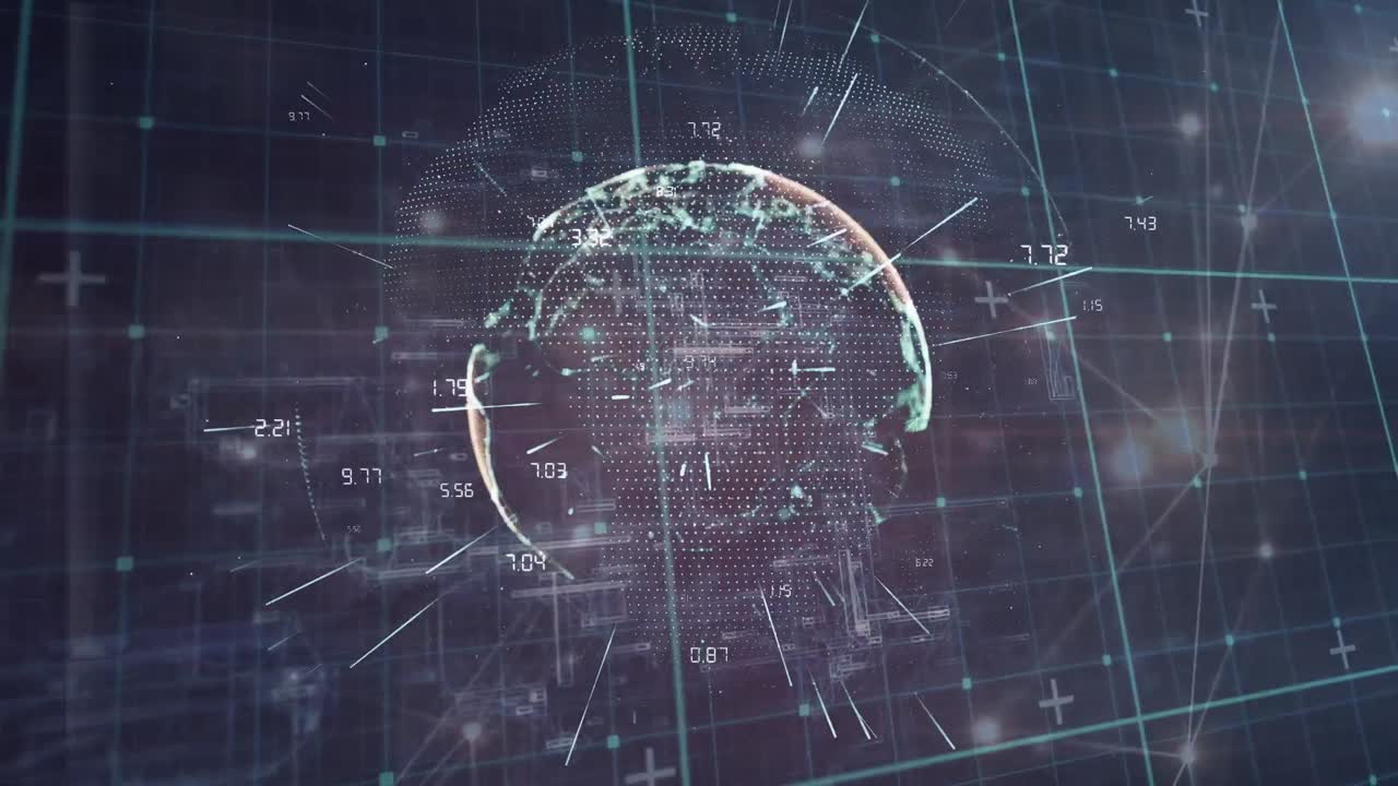 Animation of globe over network of connections with data processing