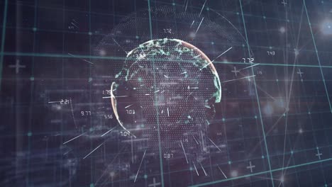 animation of globe over network of connections with data processing