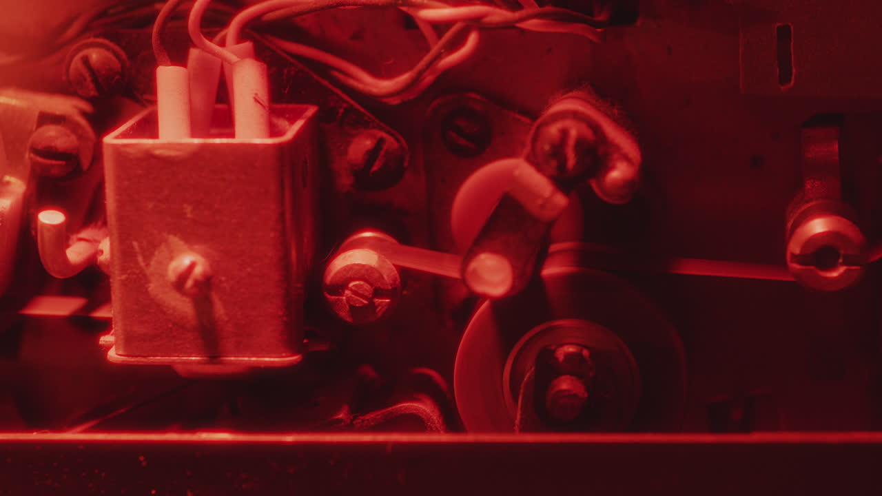 Detailed View of Internal Structure of Old Analog Tape Player