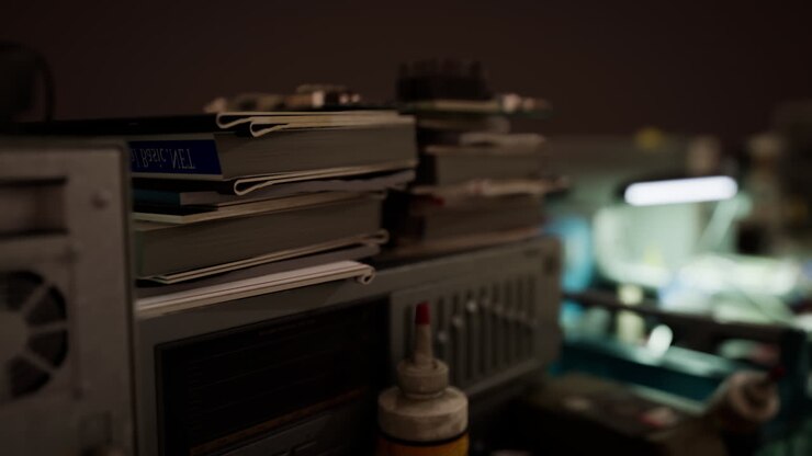 vecchio spazio di lavoro per personal computer d'epoca