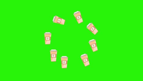 animación de tazas de café en pantalla verde tecla de croma, elementos de diseño plano