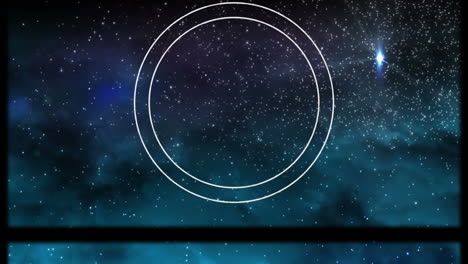 animation of circular scope and slipping frame over glowing shooting star on night sky background