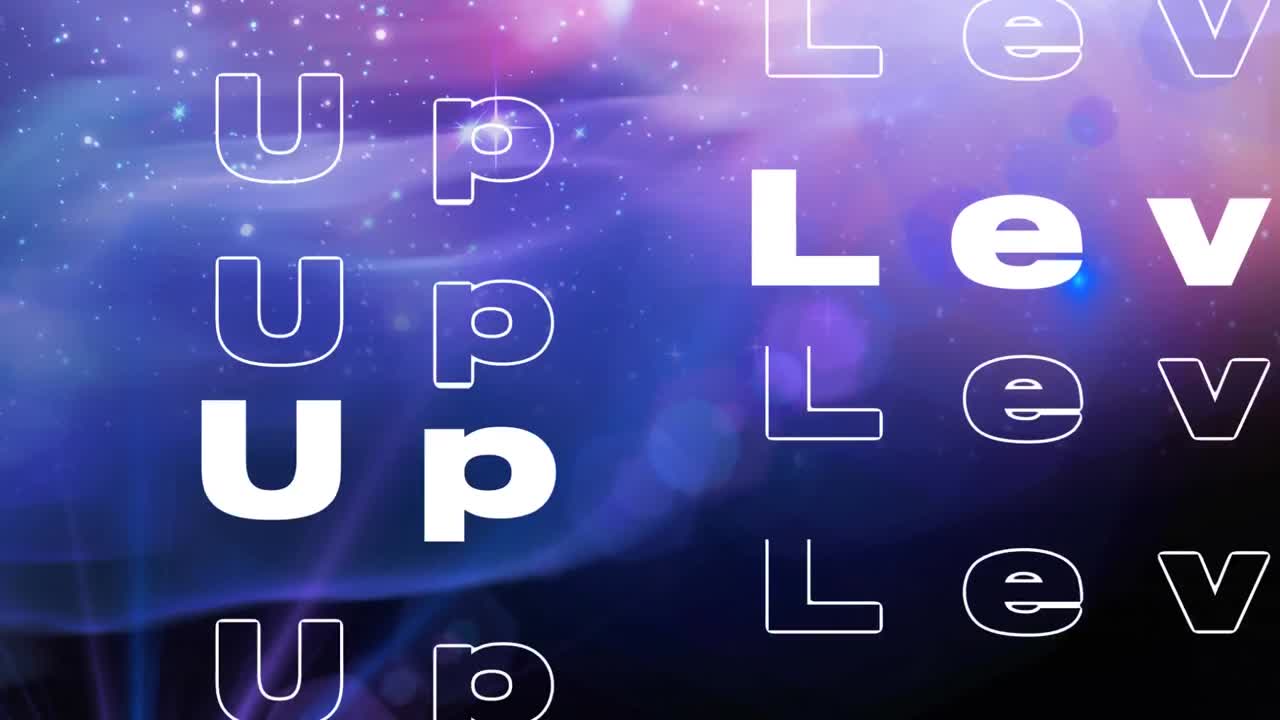 animación del texto de lucha en repetición sobre el universo azul brillante a púrpura