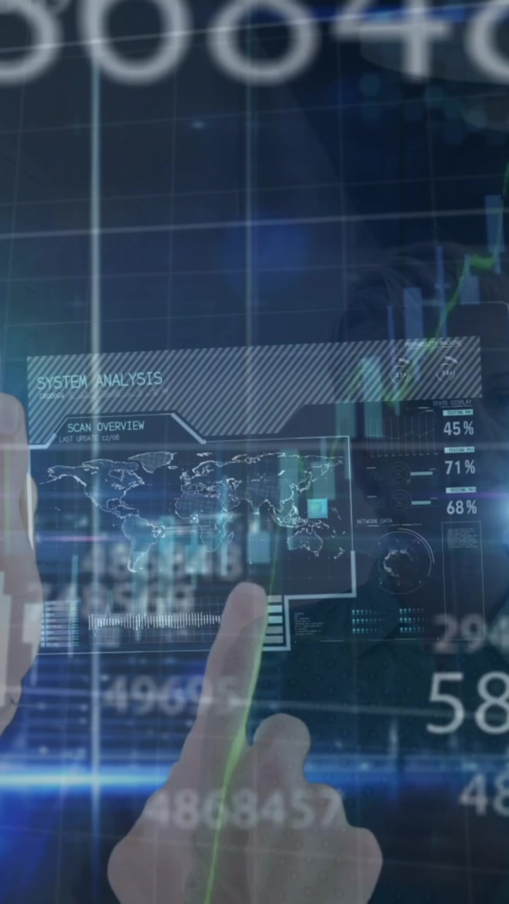 Animación del procesamiento de datos financieros sobre diversas personas de negocios en la oficina