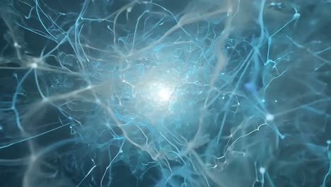 blue energy flows through a network of neurons, illustrating connections and communication within the nervous system