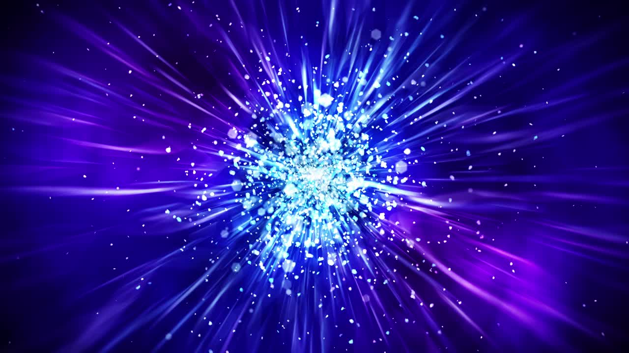 lujosas luces brillantes con partículas parpadeantes. brillo animación de bucle vintage. circular. hexagonal. lineal. concepto de decoraciones de pantalla. azul y púrpura.