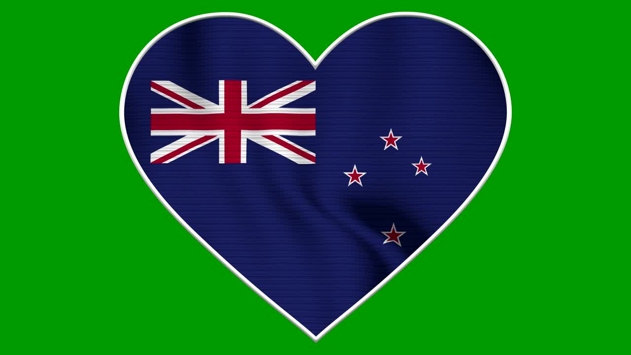 New Zealand Heart Love Flag Loop - Realistic 4K flag waving in the wind