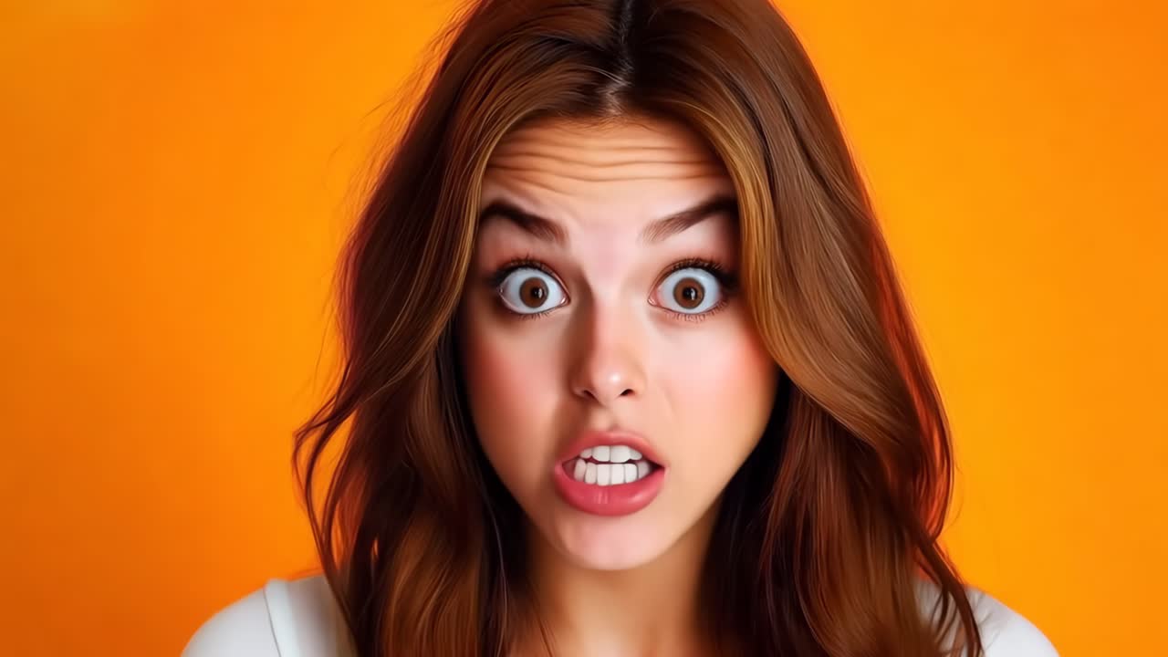 그녀의 얼굴에 놀라운 표정을 가진 여자
