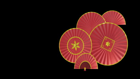 Animation-of-chinese-red-and-gold-pattern-with-copy-space-on-black-background