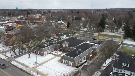 Oxford,-Michigan-police-department-building-drone-video-moving-down