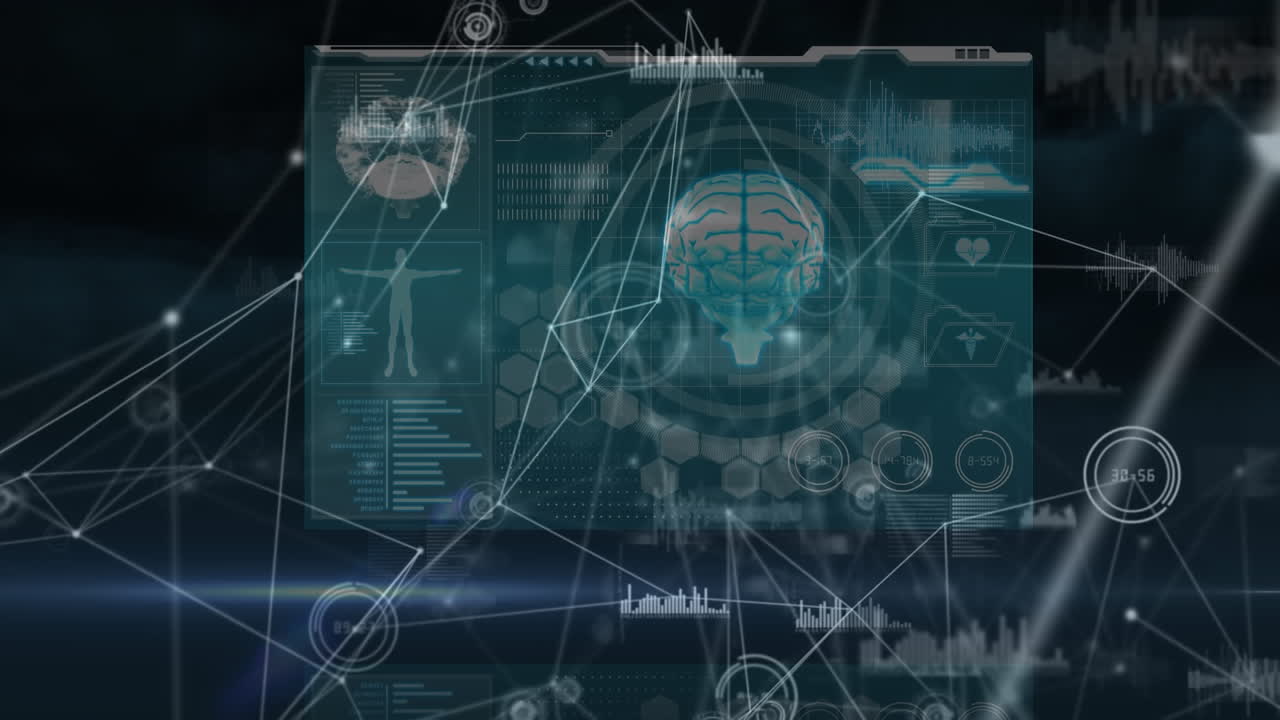 red de conexiones y procesamiento de datos contra la interfaz digital con el procesamiento de datos médicos