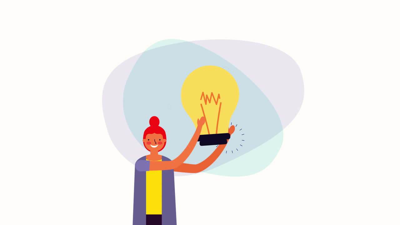 joven mujer de negocios con idea de luz de bombilla