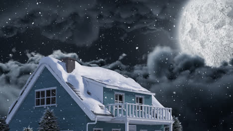 video composition with snow over night winter scenery with  with house