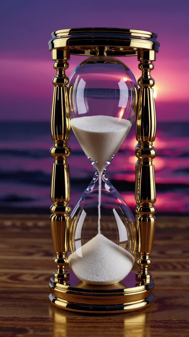 Hourglass at Sunset Over the Ocean