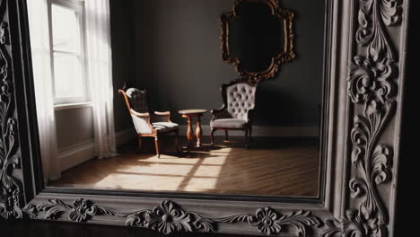 elegant sitting room with ornate mirror