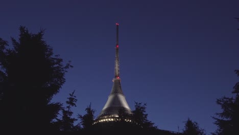 Close-up-of-Jested-Tower-at-night,-beautiful-shot,-sliding-right