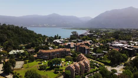 aerial shot of pucon and villarica lake