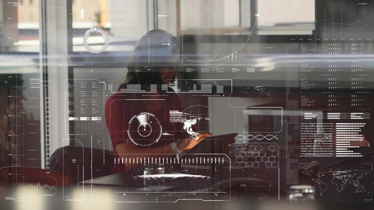 Animation of financial data processing over caucasian businesswoman using smartphone