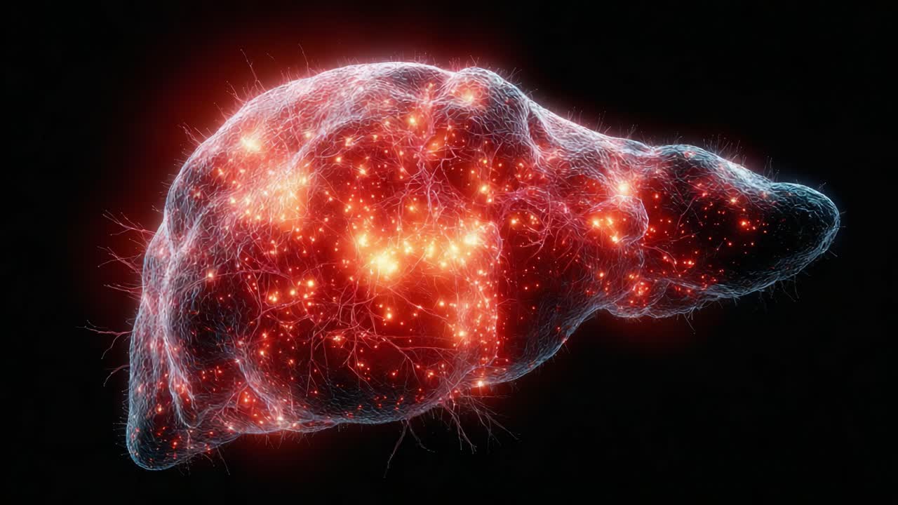 An Intricate Visualization of the Hepatic System with Pulsing Energy, Showcasing the Complex Structure and Functions of the Liver in a Stunning Neon Glow