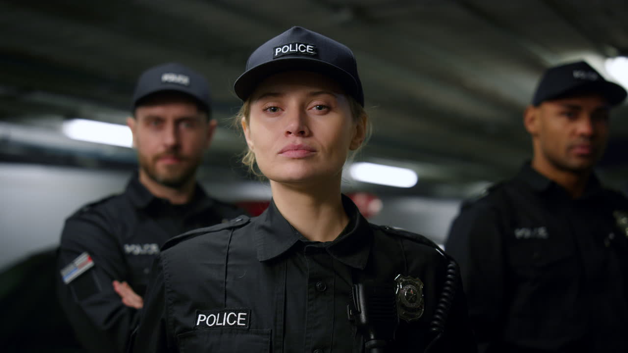 카메라를 바라보는 경찰관